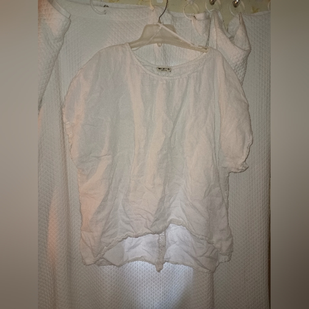 Terzo Millennio White Linen HI LO lightweight BLOUSE Top Size 3X Lace Down Back